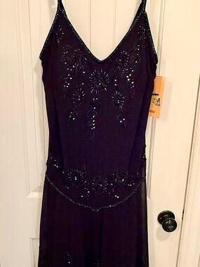 R&M Richards Black Beaded Midi Dress
